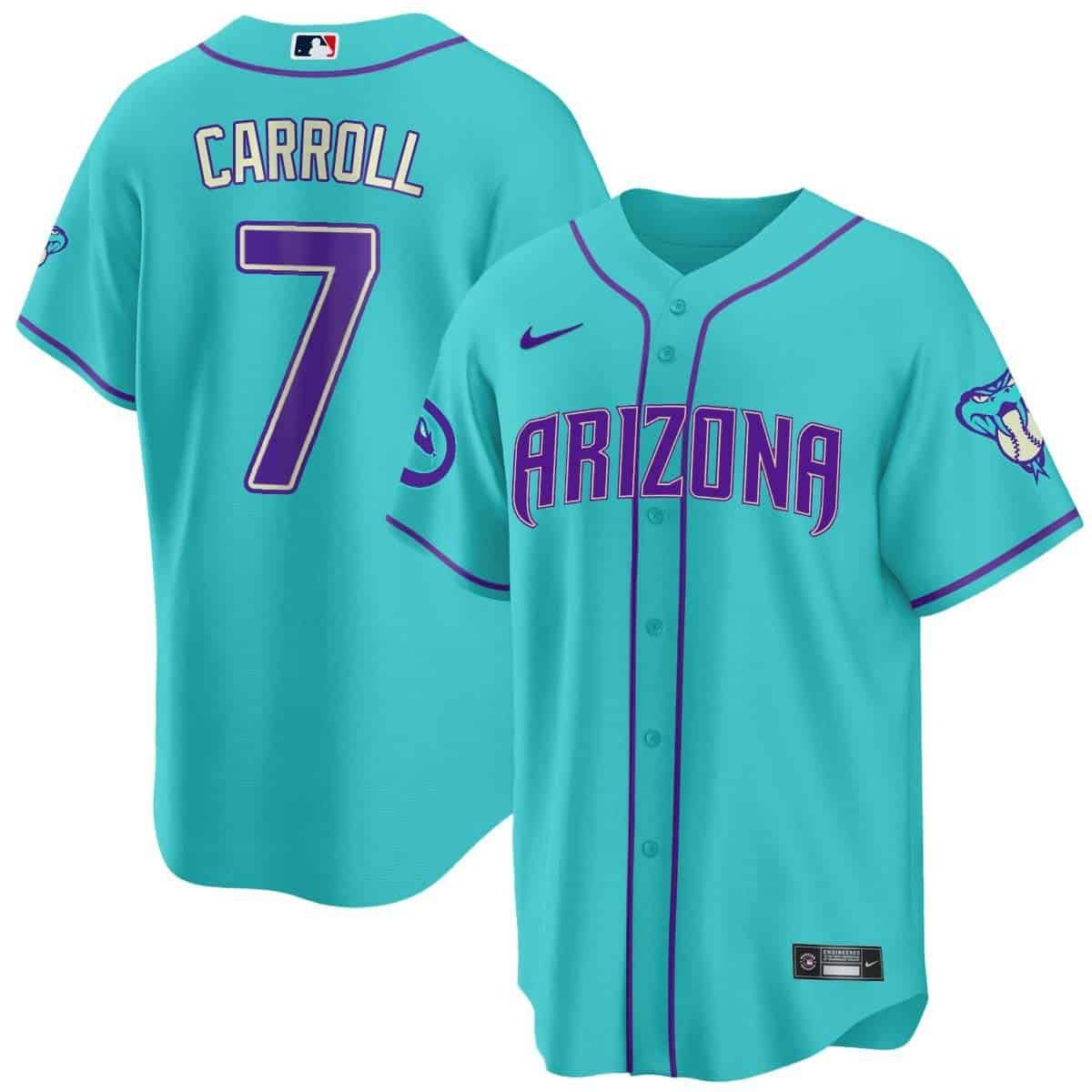 Men Arizona Diamondback #7 Carroll Light Blue Nike 2024 Teal Purple MLB Jersey->indianapolis colts->NFL Jersey